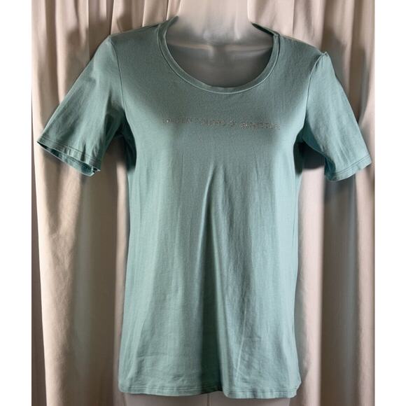 United Colors of Benneton Logo T-Shirt Teal Mist S Minimalist 72-42 - Picture 9 of 10